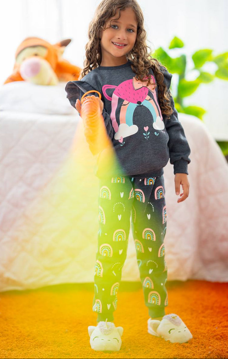 Girls' Winter Set - Ruffled Milton - Gray - 10845