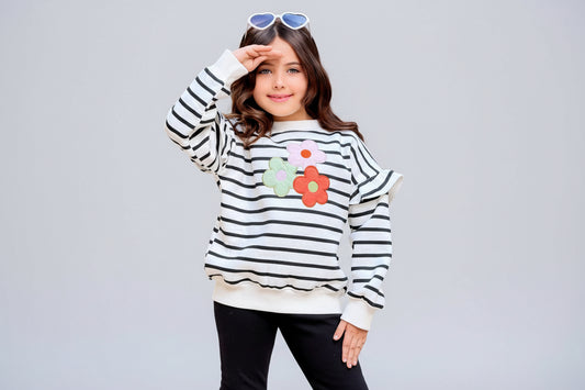 Girls' Winter Set - Striped - Ruffle - 10844
