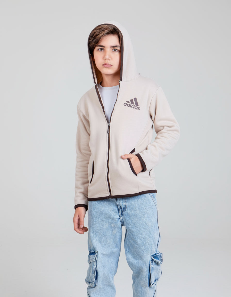 Jacket - Sherpa Hoodie Sweatshirt - Brown - 10719/29