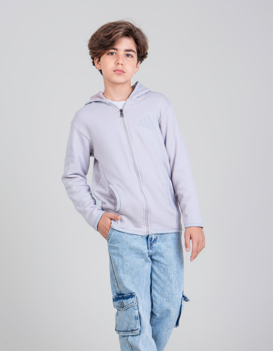 Jacket - Sherpa Hoodie Sweatshirt - Gray - 10719/29