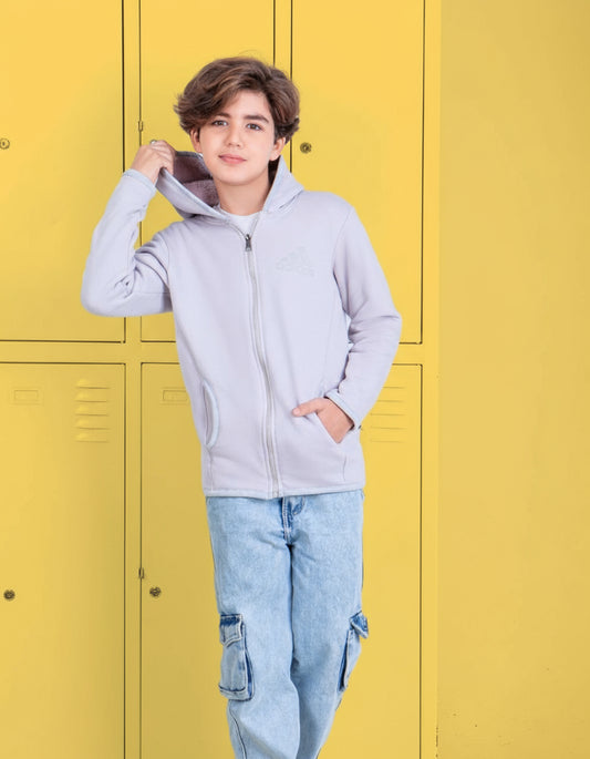 Jacket - Sherpa Hoodie Sweatshirt - Gray - 10719/29