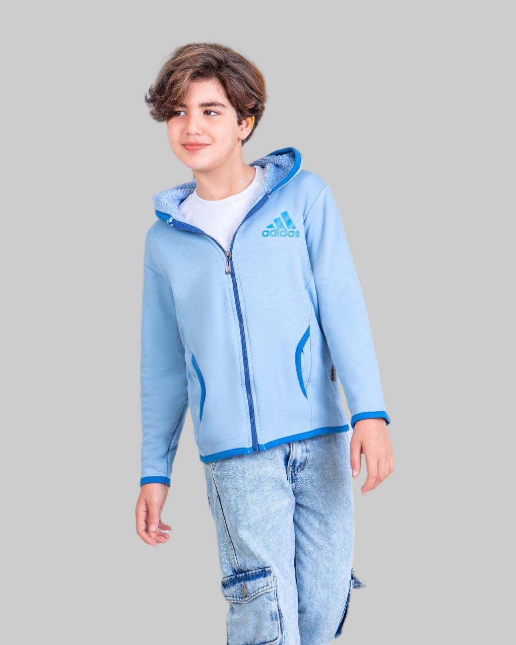 Jacket - Sherpa Hoodie Sweatshirt - Blue - 10719/29