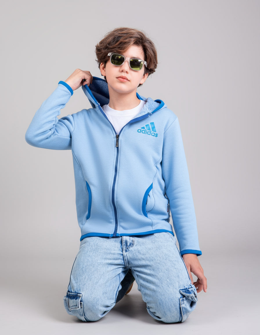 Jacket - Sherpa Hoodie Sweatshirt - Blue - 10719/29