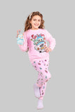 Girls' - Printed Polar - Pink Cartoon - 10834