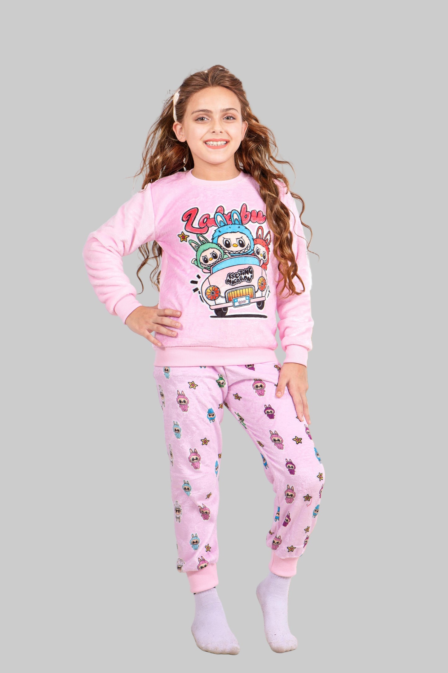 Girls' - Printed Polar - Pink Cartoon - 10834