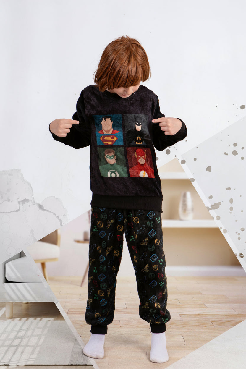 Boys' - Printed Polar - Black Superheroes - 10834