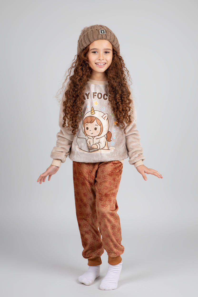 Girls' - Printed Polar - Beige Stay Focus Unicorn Laptop - 10834