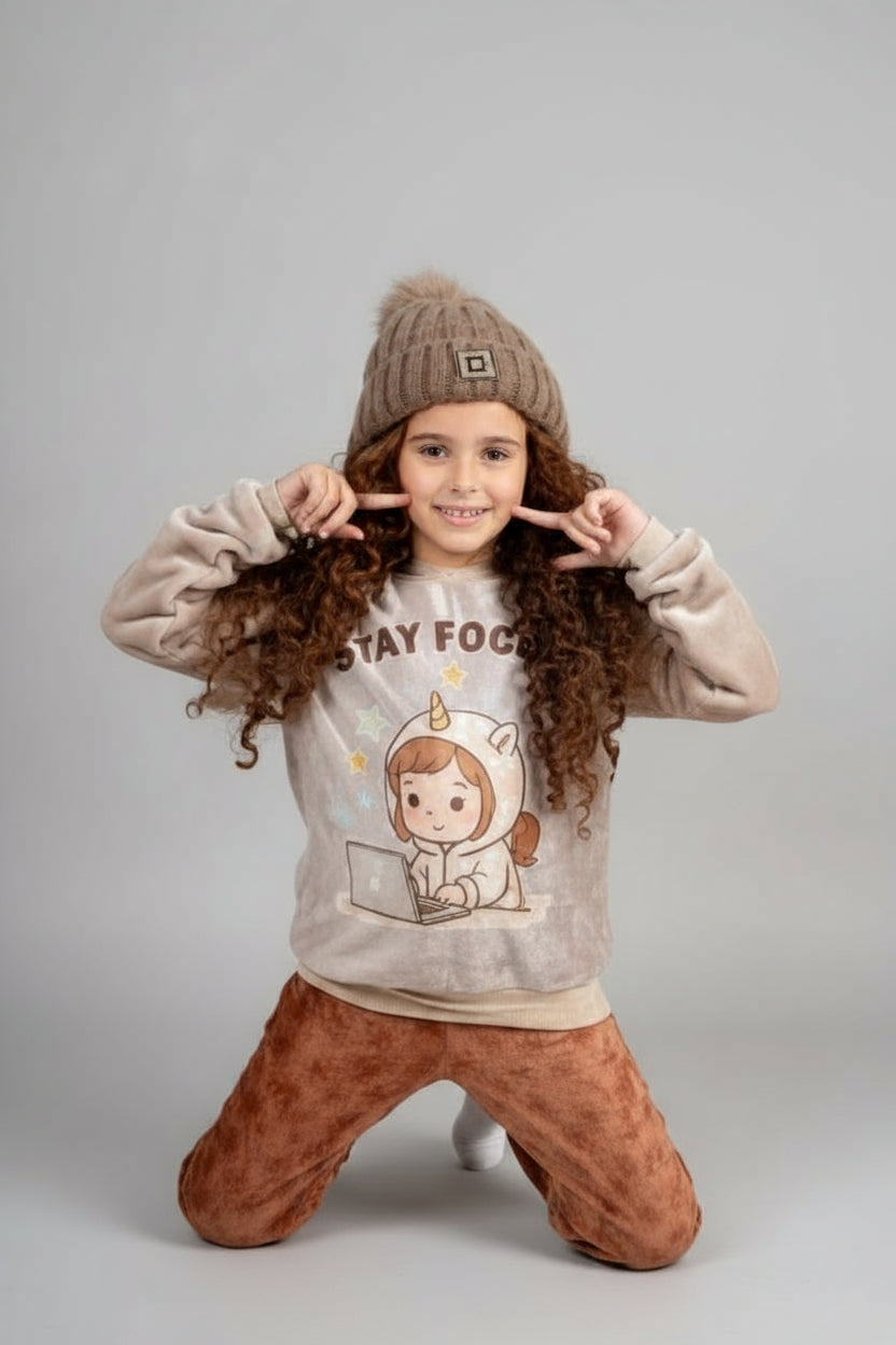 Girls' - Printed Polar - Beige Stay Focus Unicorn Laptop - 10834