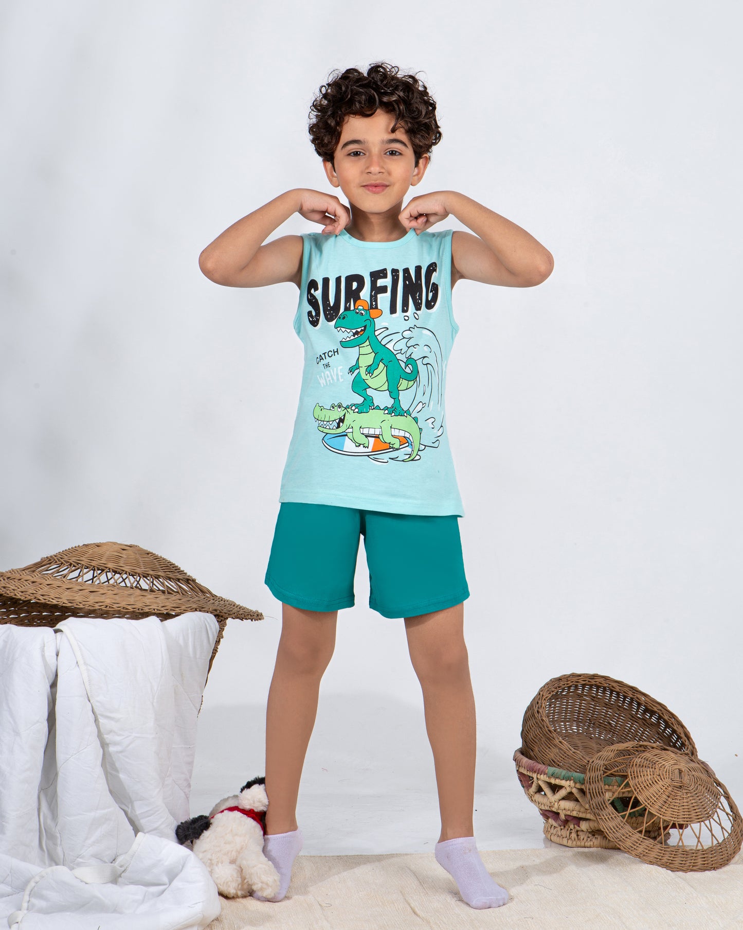 Boys’ Summer Pajama – Sleeveless – Crocodile Surfing – 10857