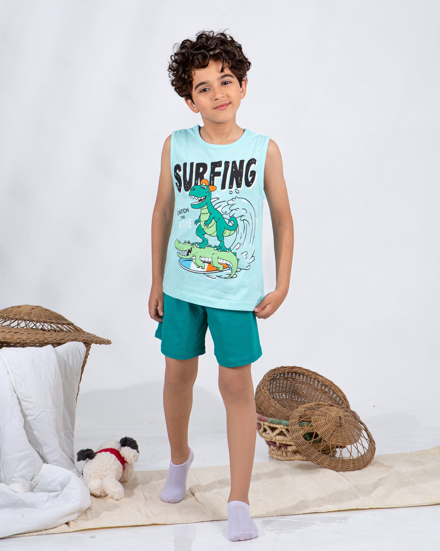Boys’ Summer Pajama – Sleeveless – Crocodile Surfing – 10857