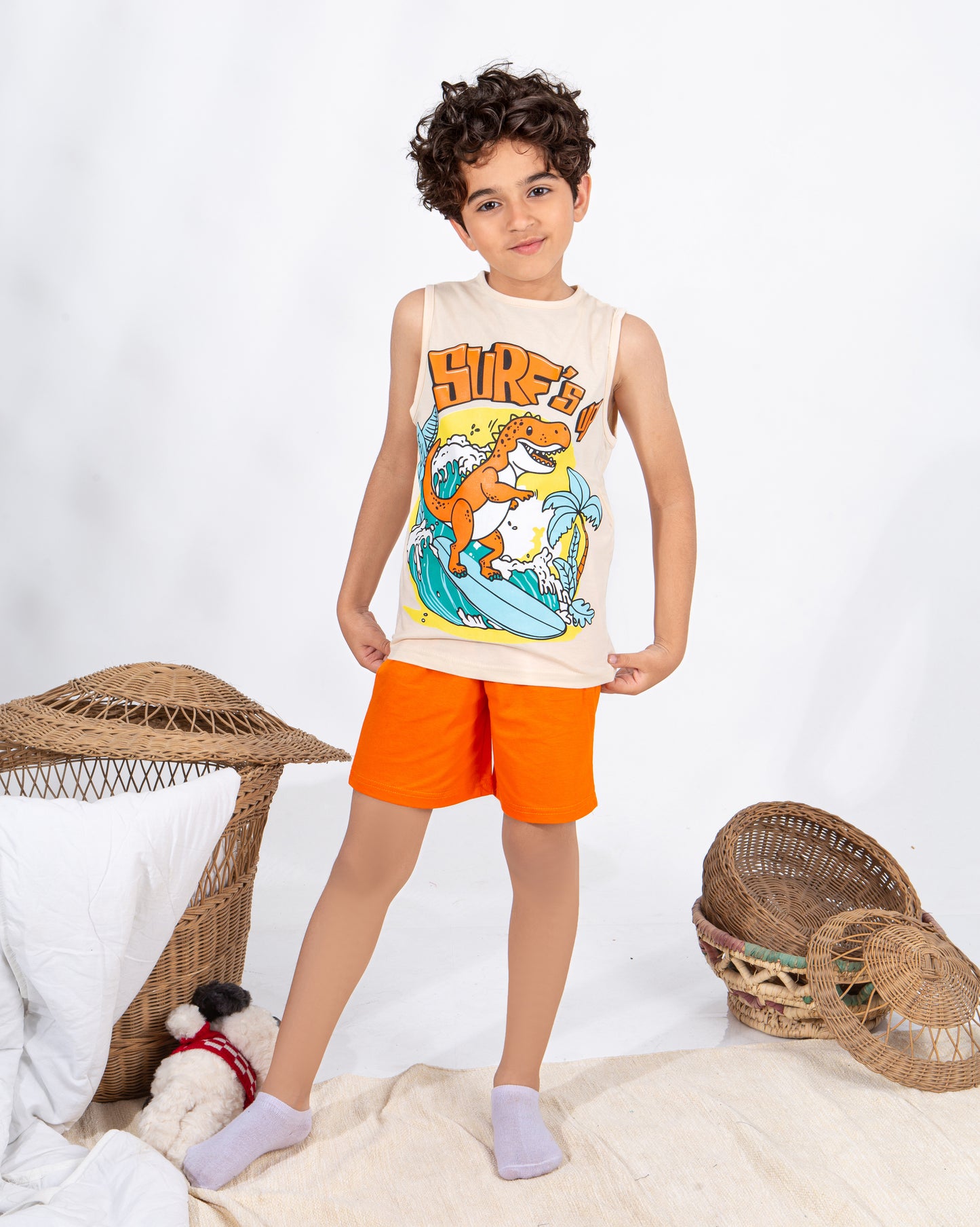 Boys’ Summer Pajama – Sleeveless – Dino Surfing – 10857