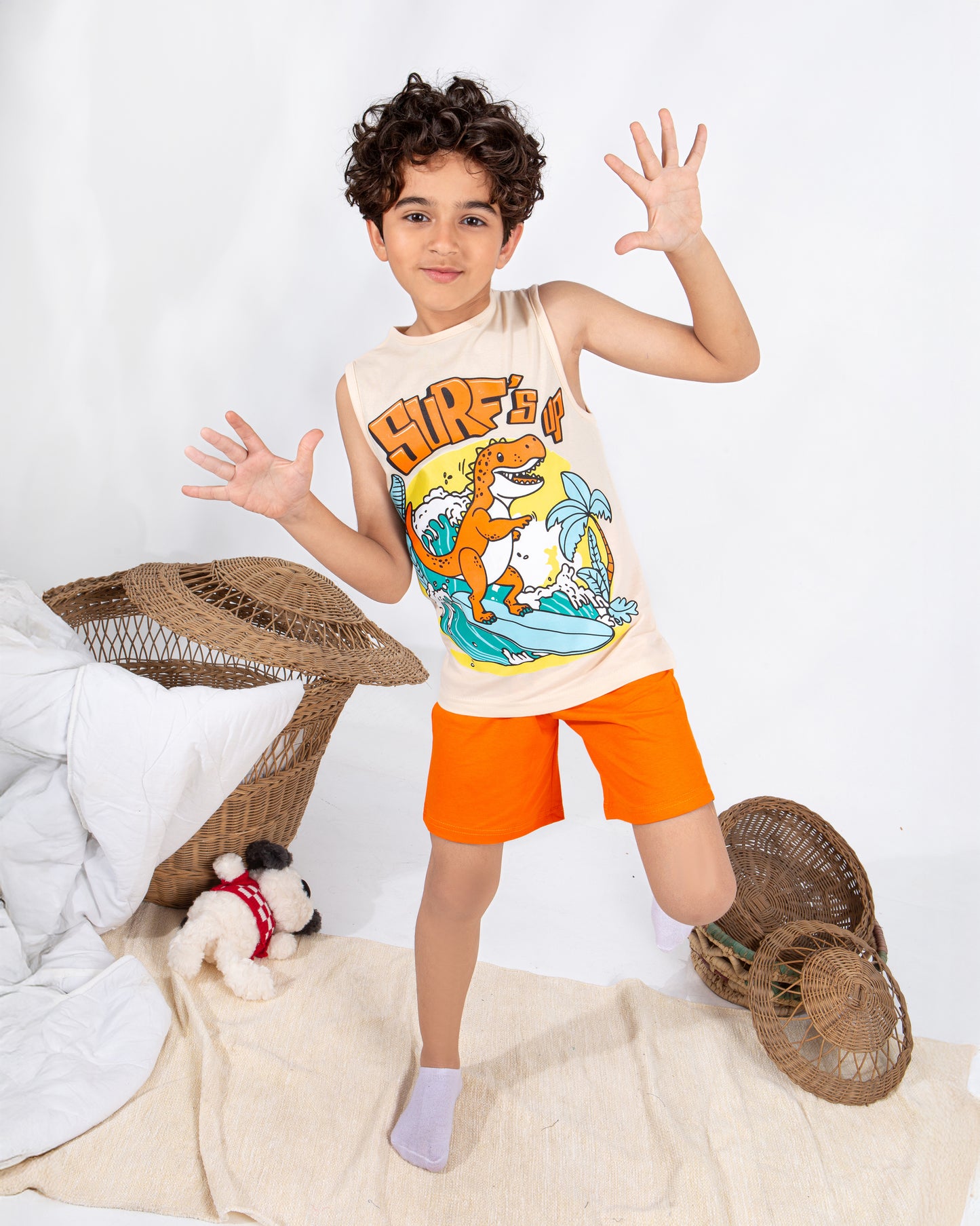 Boys’ Summer Pajama – Sleeveless – Dino Surfing – 10857