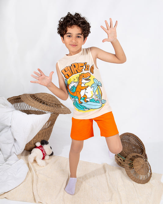 Boys’ Summer Pajama – Sleeveless – Dino Surfing – 10857