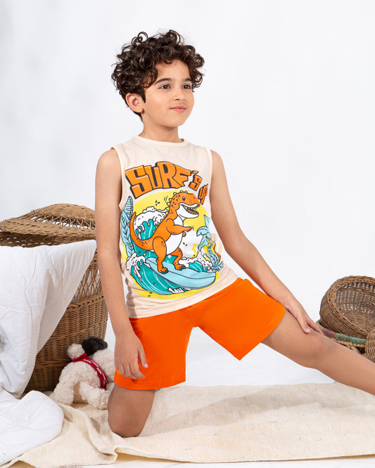 Boys’ Summer Pajama – Sleeveless – Dino Surfing – 10857