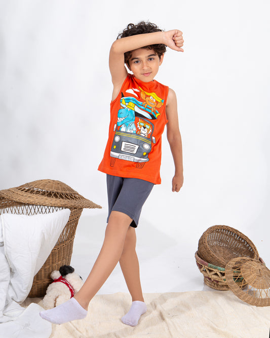 Boys’ Summer Pajama – Sleeveless – Orange – 10857
