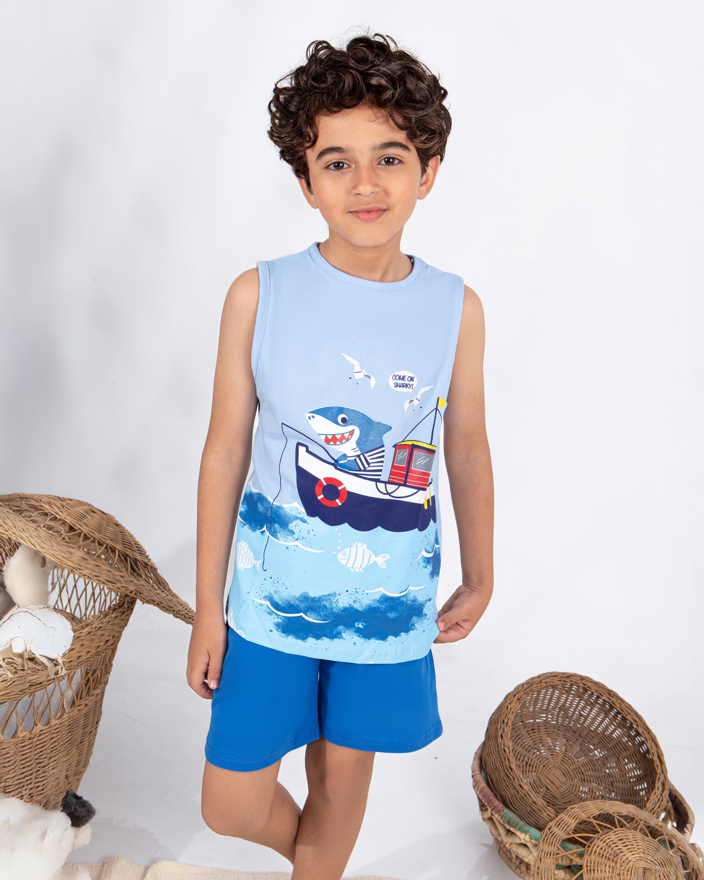 Boys’ Summer Pajama – Sleeveless – Blue – 10857