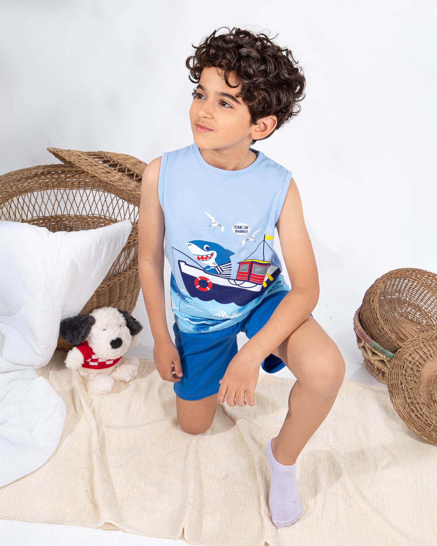 Boys’ Summer Pajama – Sleeveless – Blue – 10857