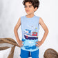 Boys’ Summer Pajama – Sleeveless – Blue – 10857