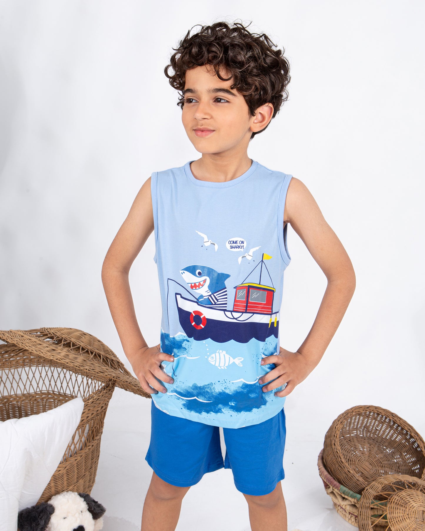 Boys’ Summer Pajama – Sleeveless – Blue – 10857