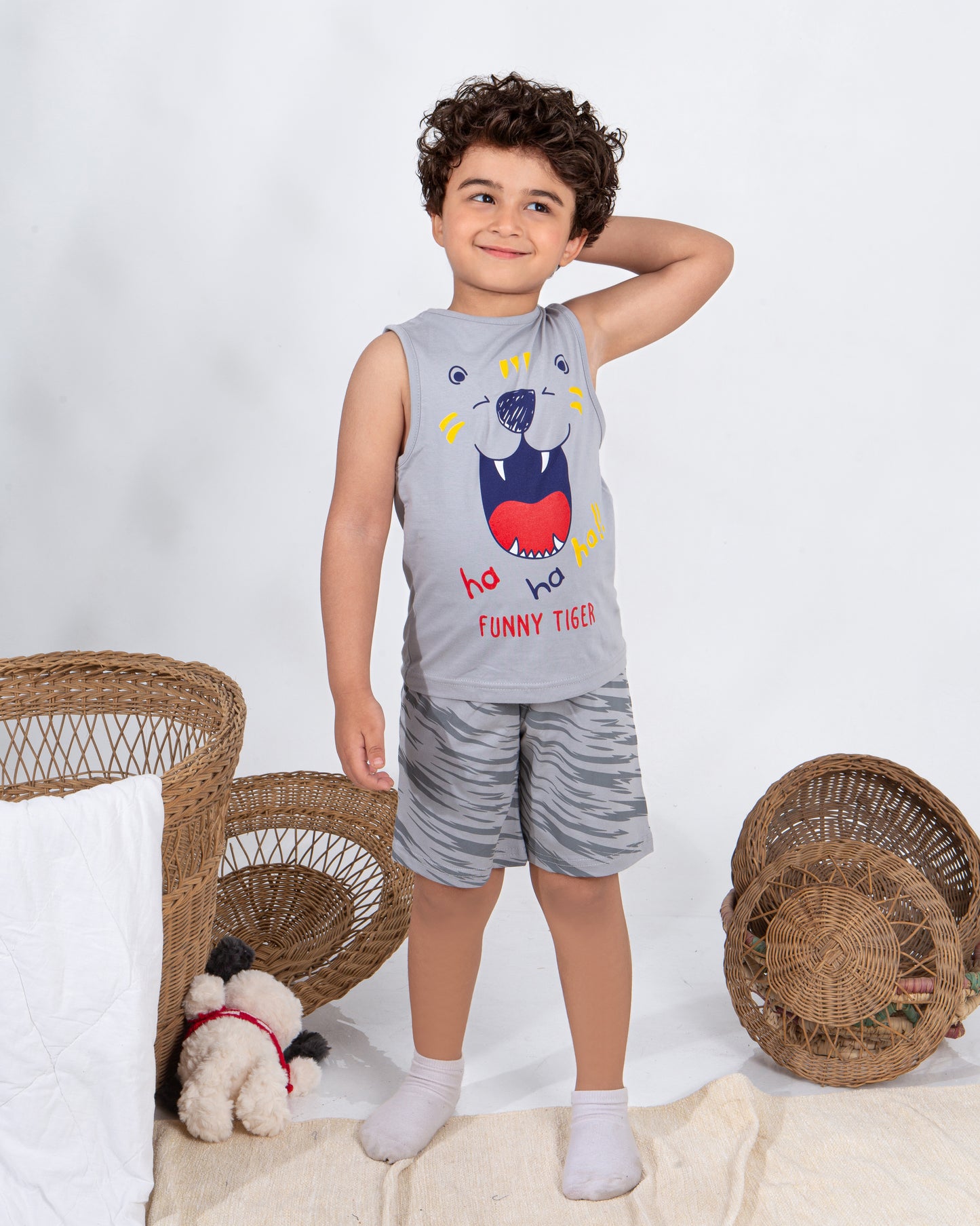 Boys’ Summer Pajama – Sleeveless – Gray – 10856