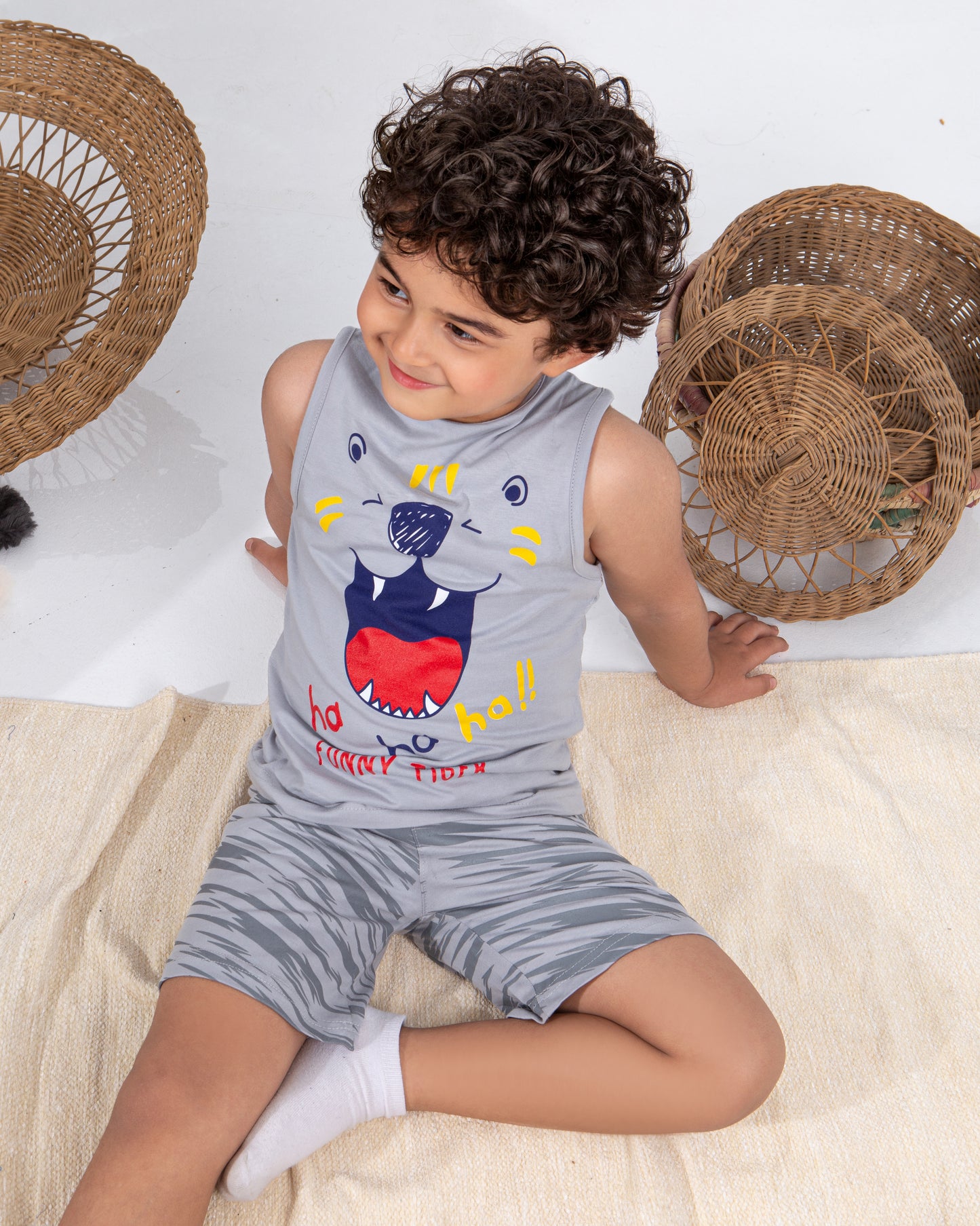 Boys’ Summer Pajama – Sleeveless – Gray – 10856