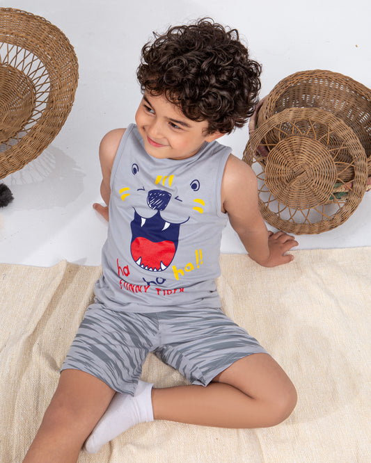 Boys’ Summer Pajama – Sleeveless – Gray – 10856