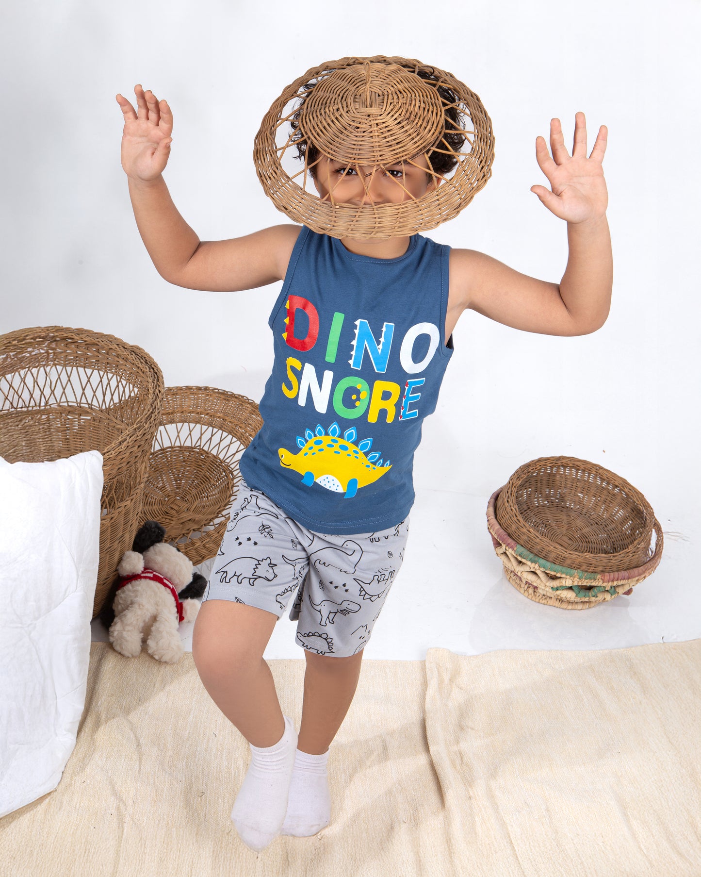 Boys’ Summer Pajama – Sleeveless – Dino blue – 10856