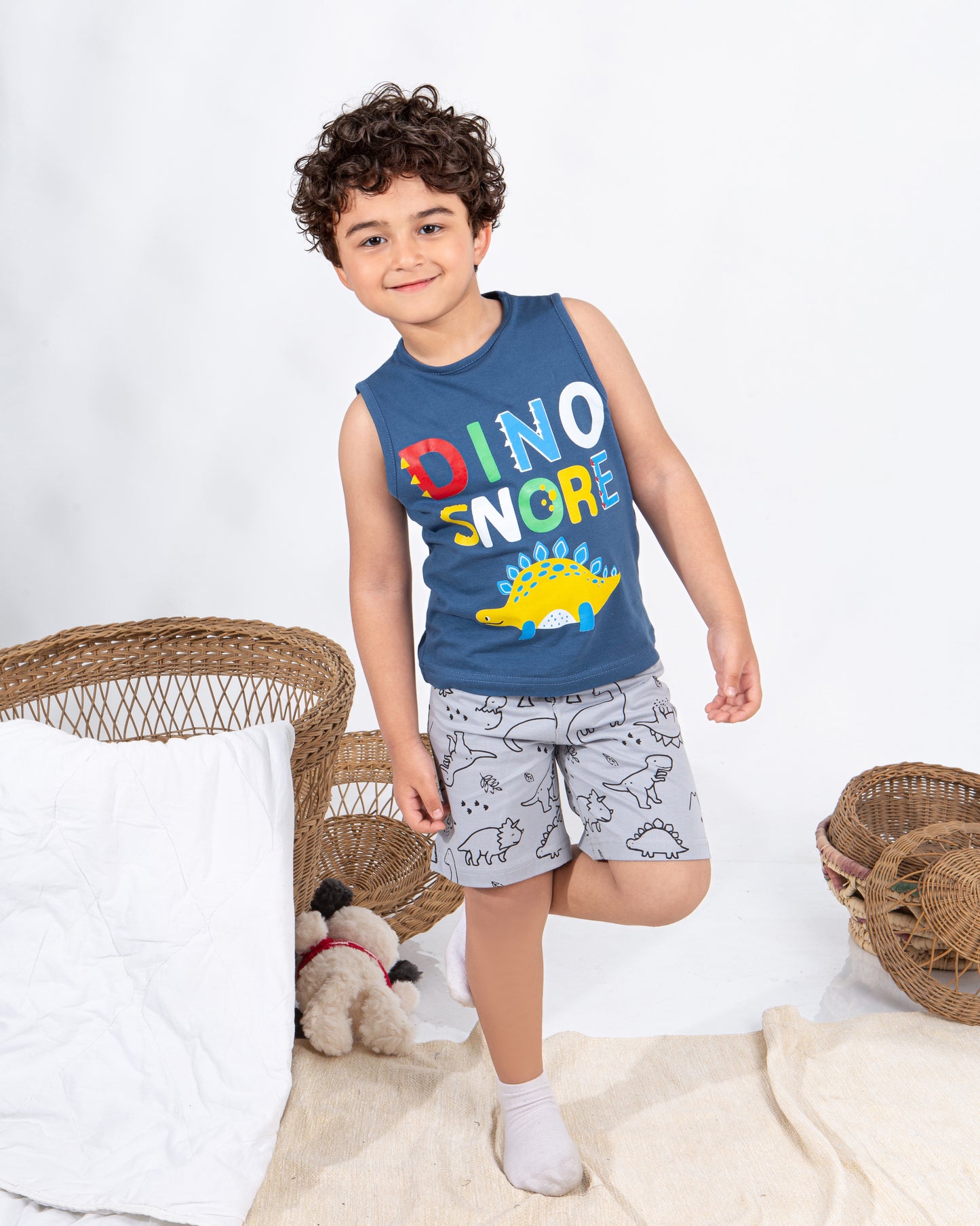 Boys’ Summer Pajama – Sleeveless – Dino blue – 10856