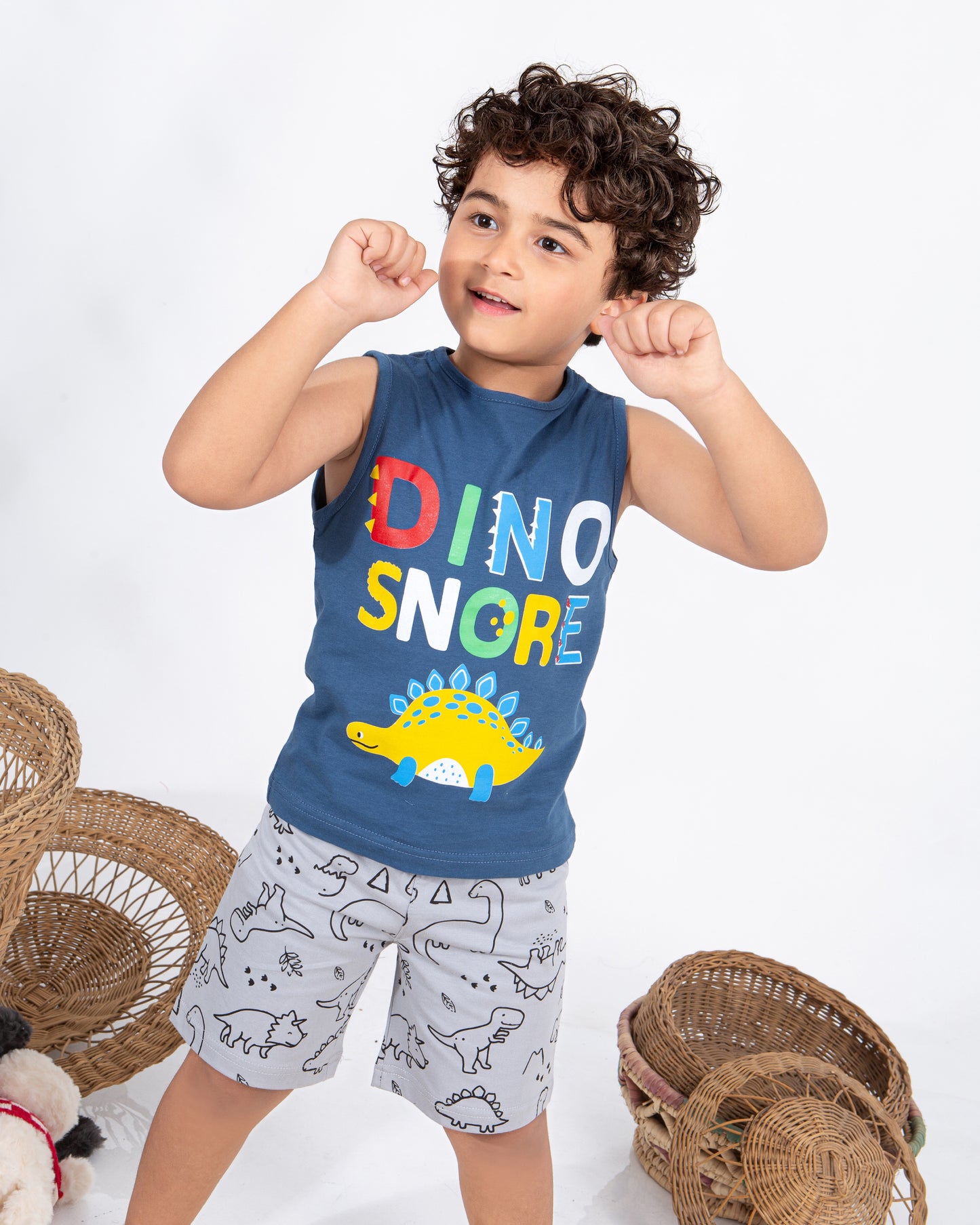Boys’ Summer Pajama – Sleeveless – Dino blue – 10856