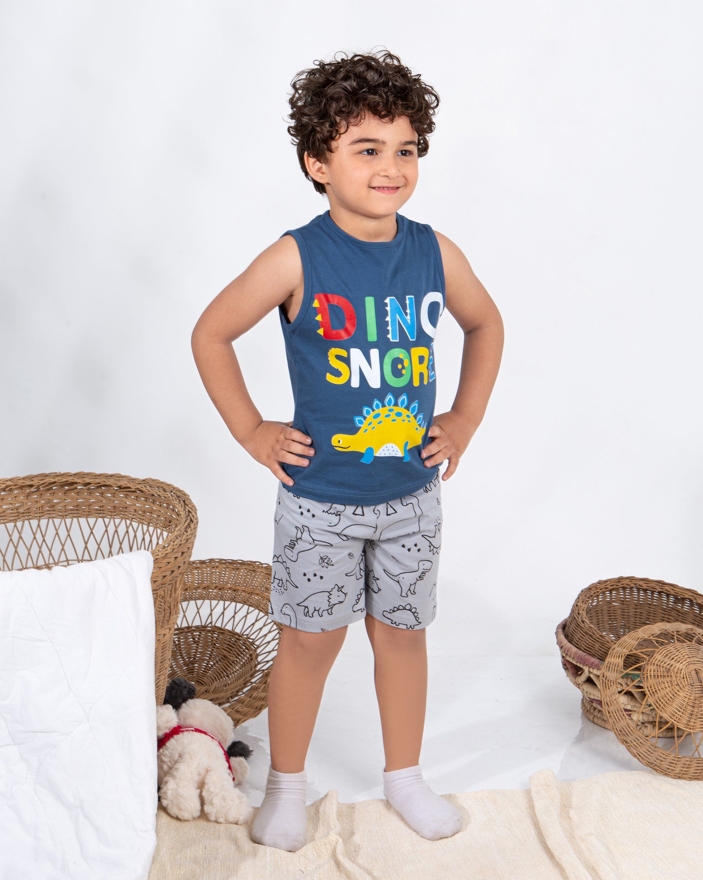 Boys’ Summer Pajama – Sleeveless – Dino blue – 10856