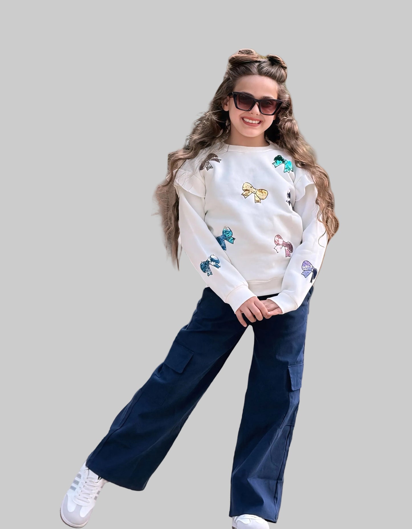 Girls’ Sweatshirt & Pants Winter Set – Flip Sequin Bows  – 10848