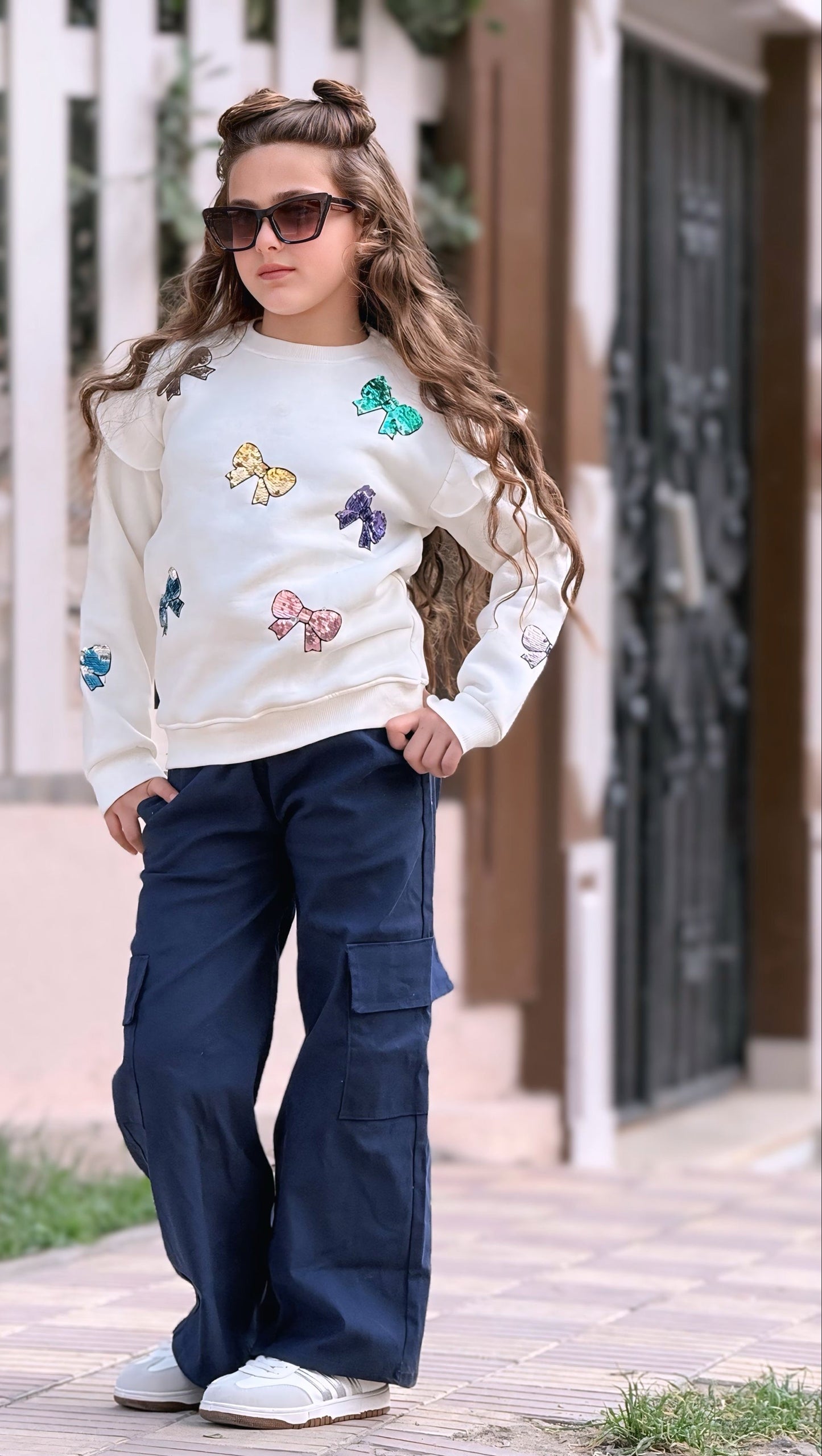 Girls’ Sweatshirt & Pants Winter Set – Flip Sequin Bows  – 10848