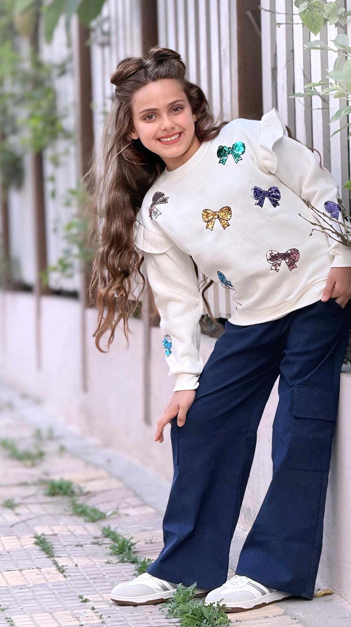 Girls’ Sweatshirt & Pants Winter Set – Flip Sequin Bows  – 10848