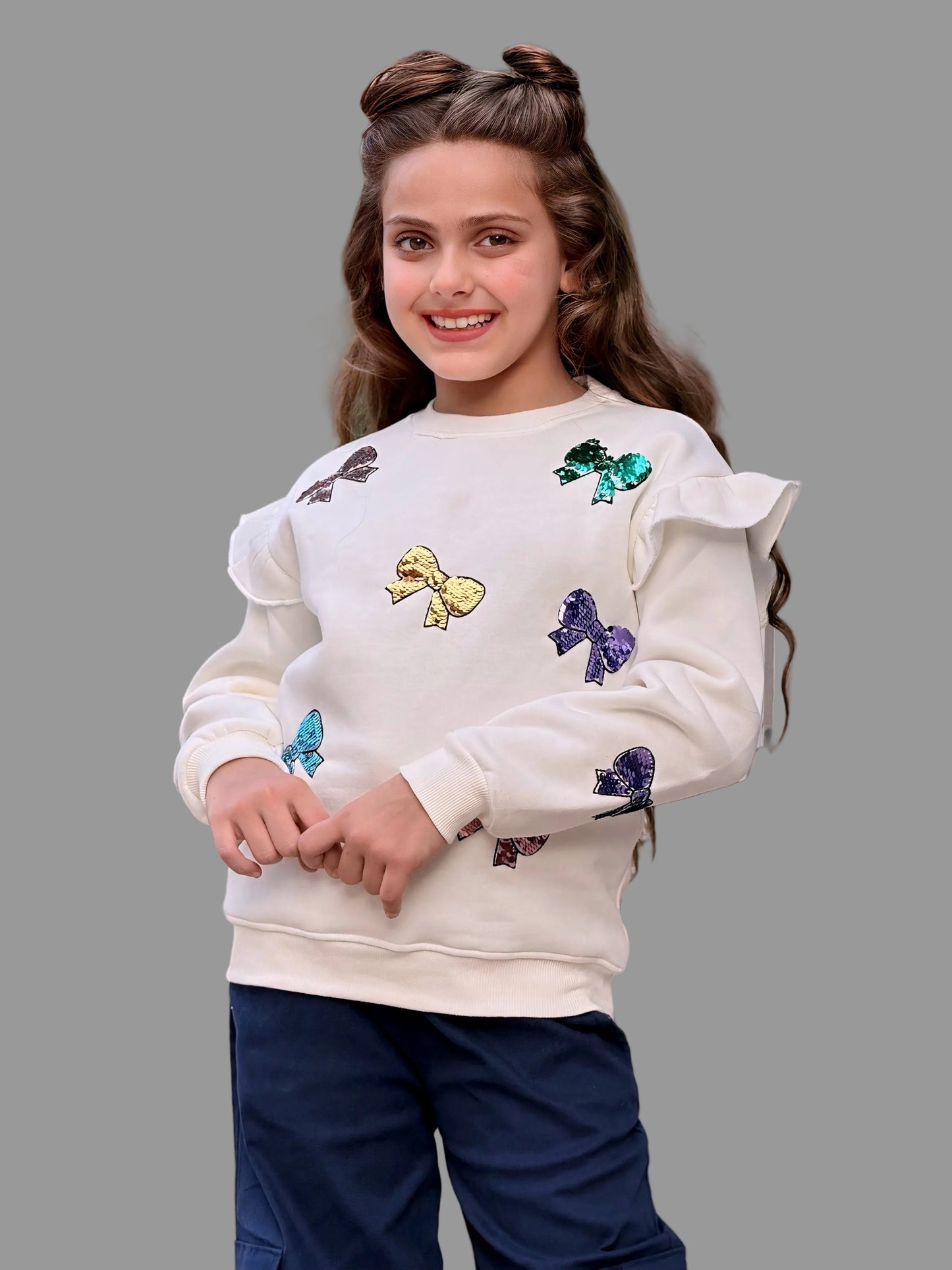 Girls’ Sweatshirt & Pants Winter Set – Flip Sequin Bows  – 10848