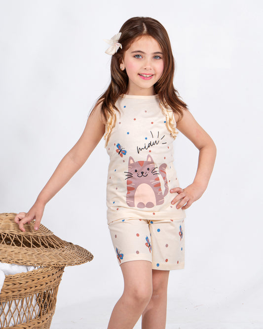 Girls’ Summer Pajama – Sleeveless – Miao – 10856