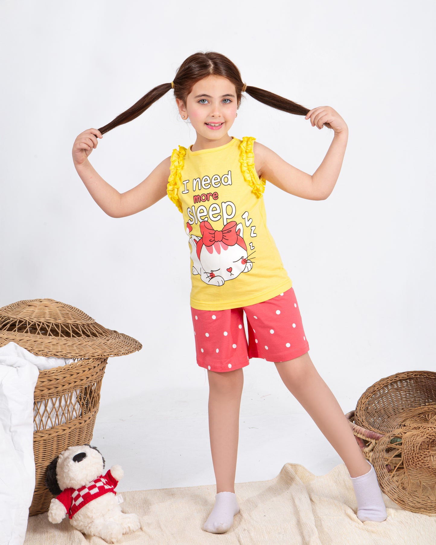 Girls’ Summer Pajama – Sleeveless – Kitten – 10856