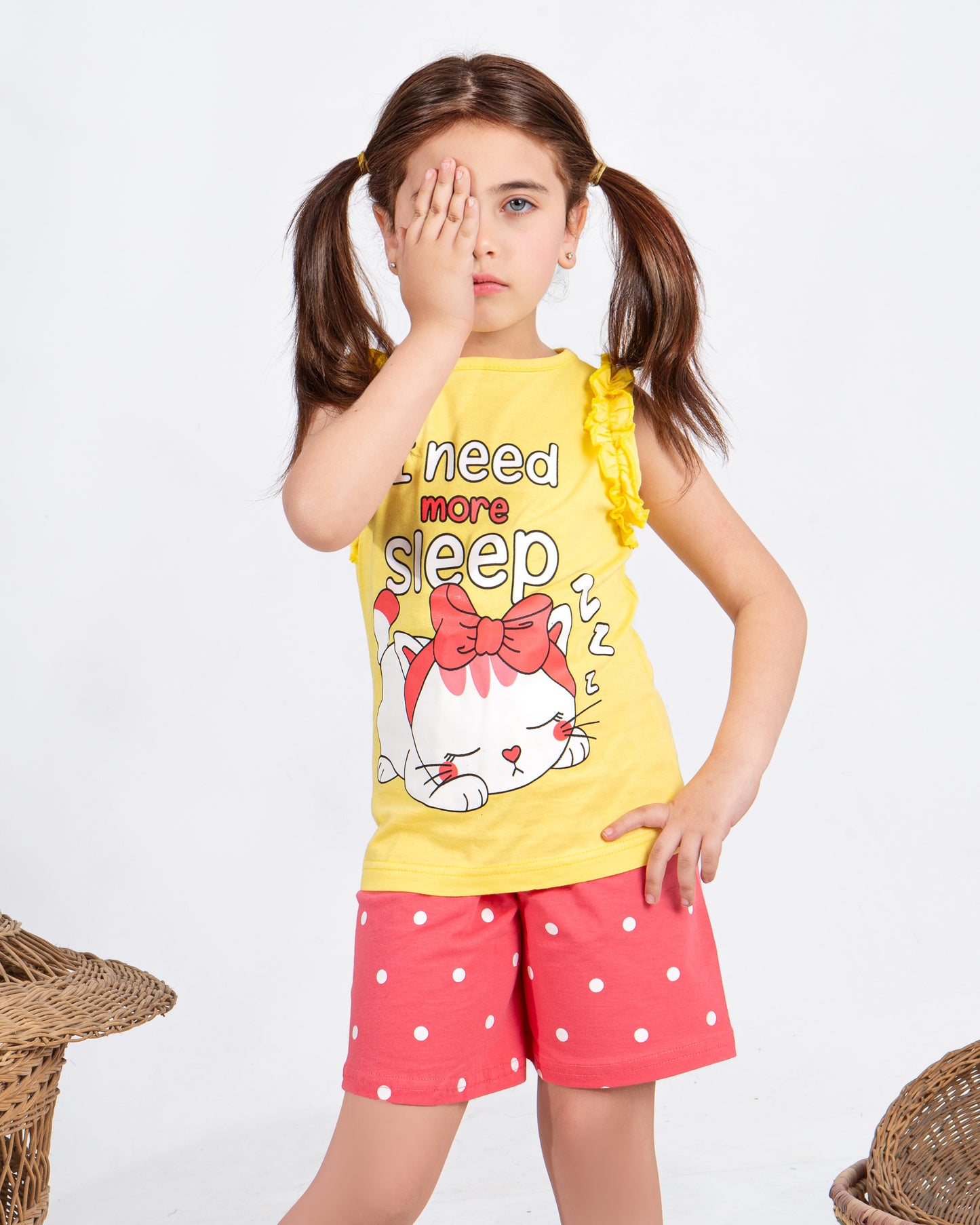 Girls’ Summer Pajama – Sleeveless – Kitten – 10856