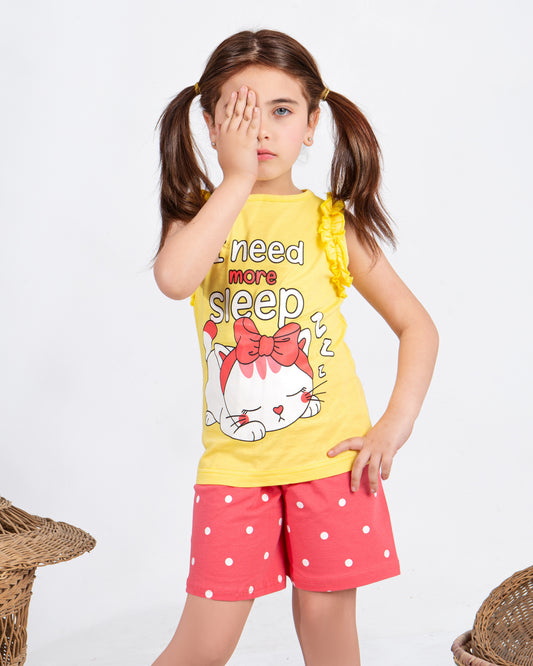 Girls’ Summer Pajama – Sleeveless – Kitten – 10856
