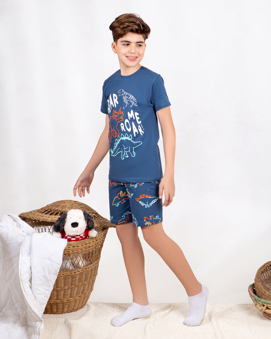 Boys’ Summer Pajama – Navy ROAR – Shorts and Tee – 10851