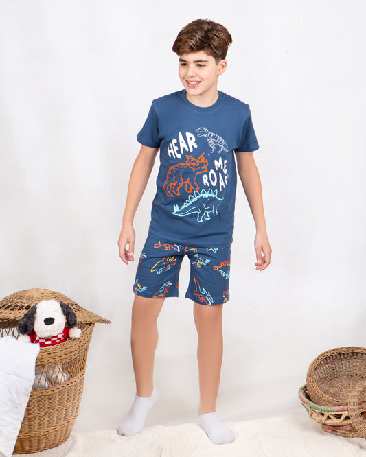 Boys’ Summer Pajama – Navy ROAR – Shorts and Tee – 10851