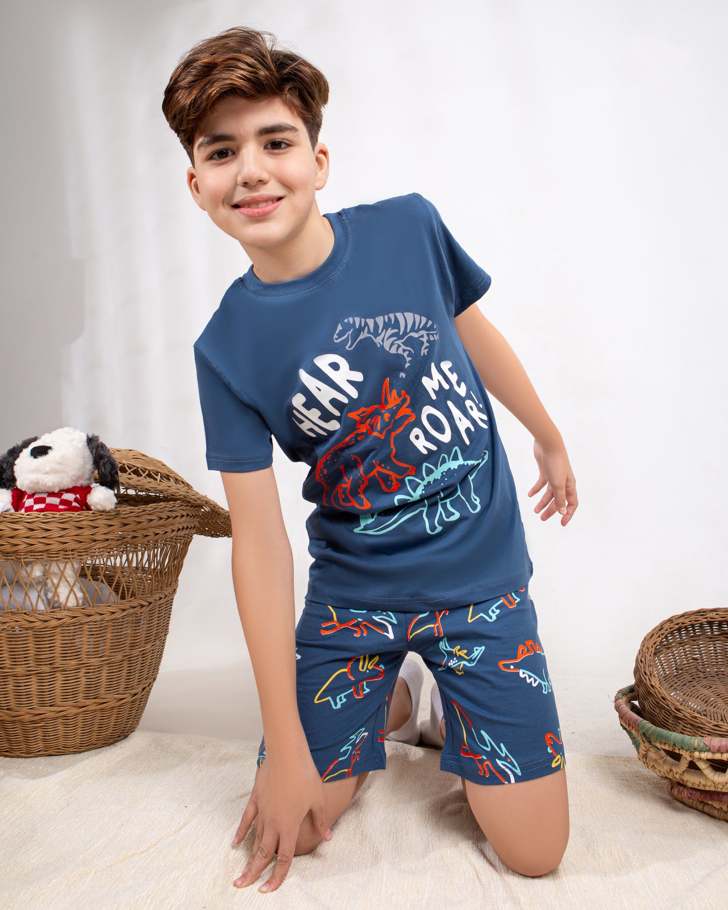 Boys’ Summer Pajama – Navy ROAR – Shorts and Tee – 10851
