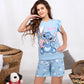 Girls’ Summer Pajama – Blue Stitch – Shorts and Ruffle Tee – 10851