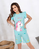 Girls’ Summer Pajama – Unique Unicorn – Shorts and Ruffle Tee – 10851