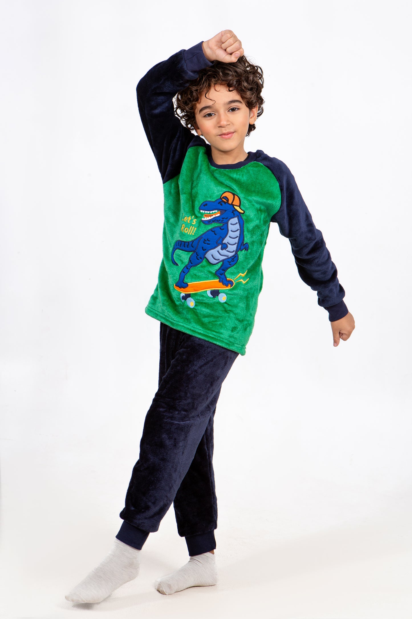 Boys' Polar Pajama – Dinosaur Skateboard – Green/Navy – 10828
