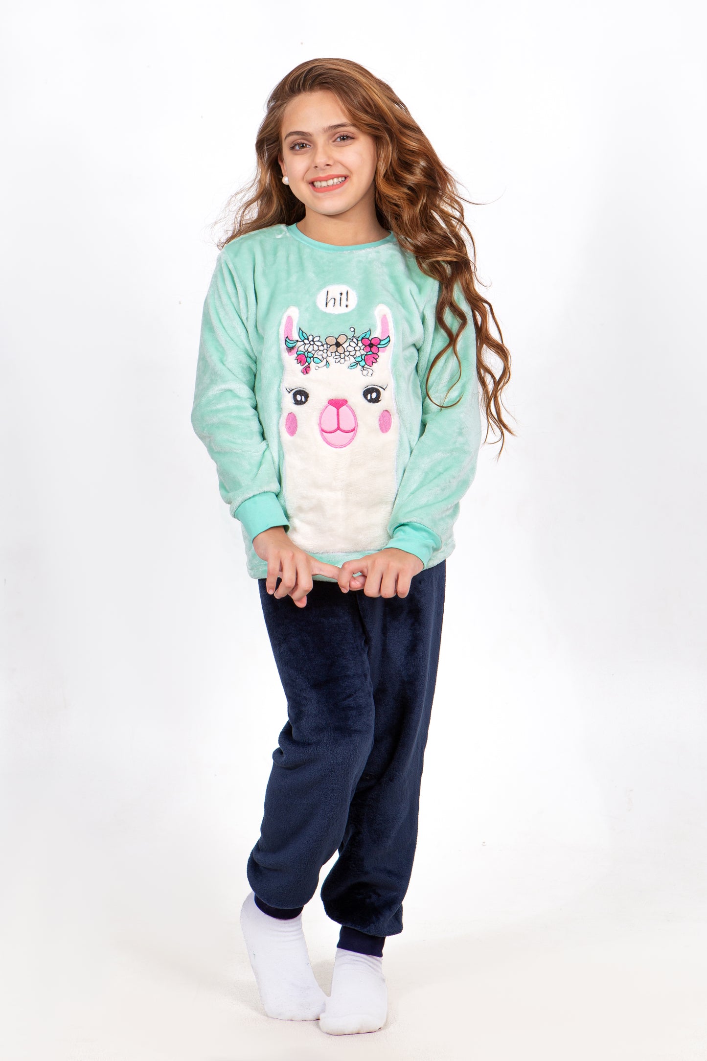 Girls' Polar Pajama – Mint Llama (Hi!) – 10828