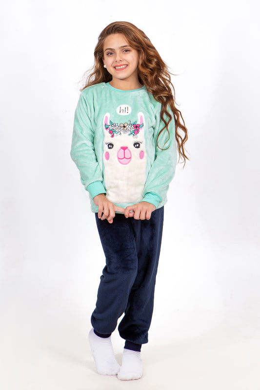Girls' Polar Pajama – Mint Llama (Hi!) – 10828