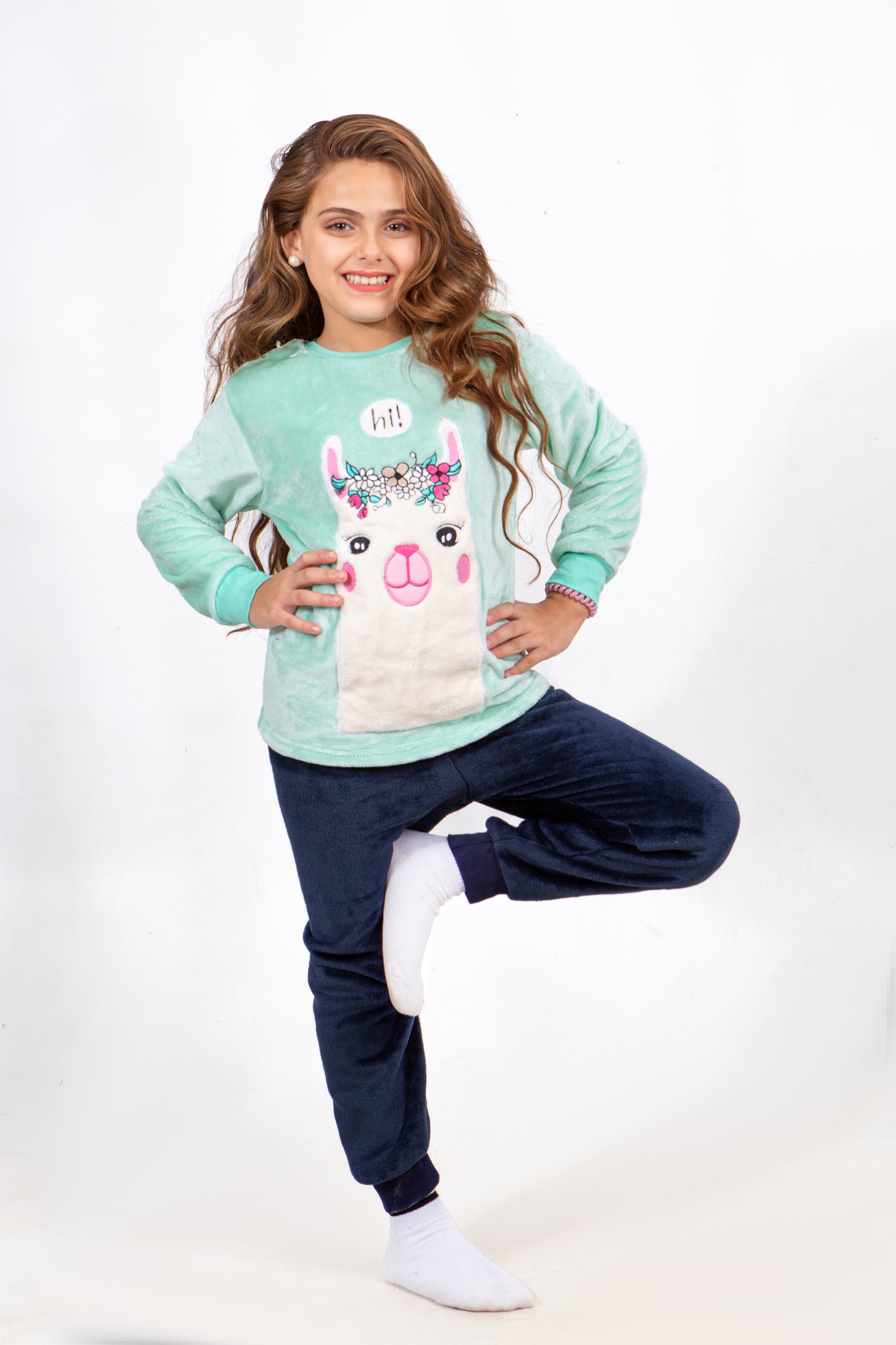 Girls' Polar Pajama – Mint Llama (Hi!) – 10828