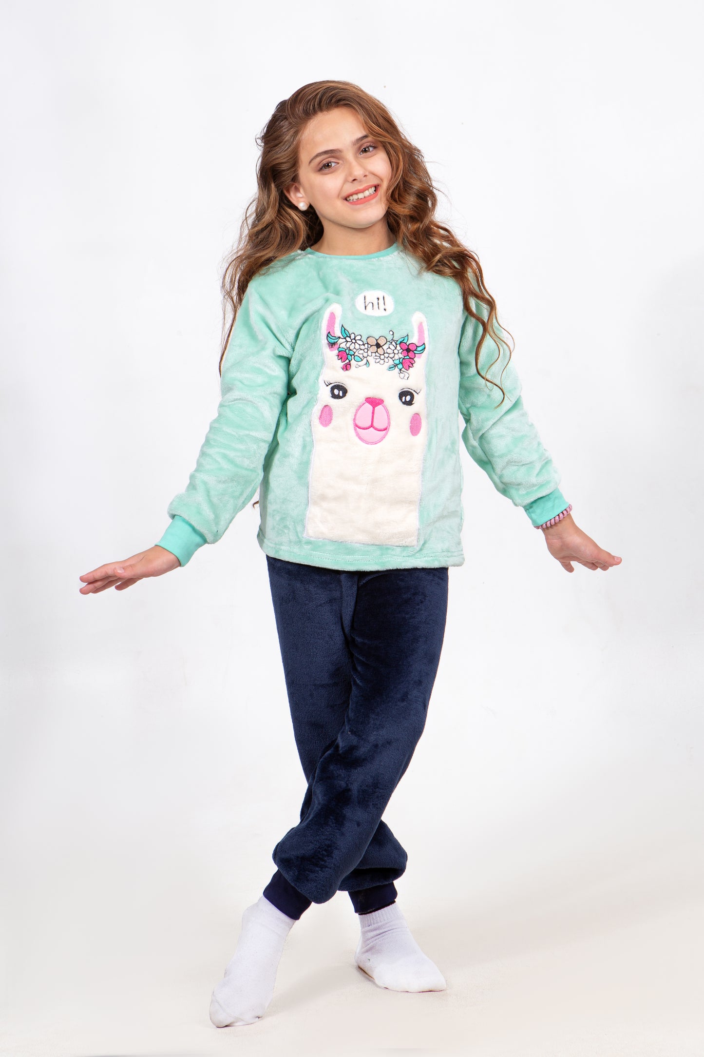 Girls' Polar Pajama – Mint Llama (Hi!) – 10828