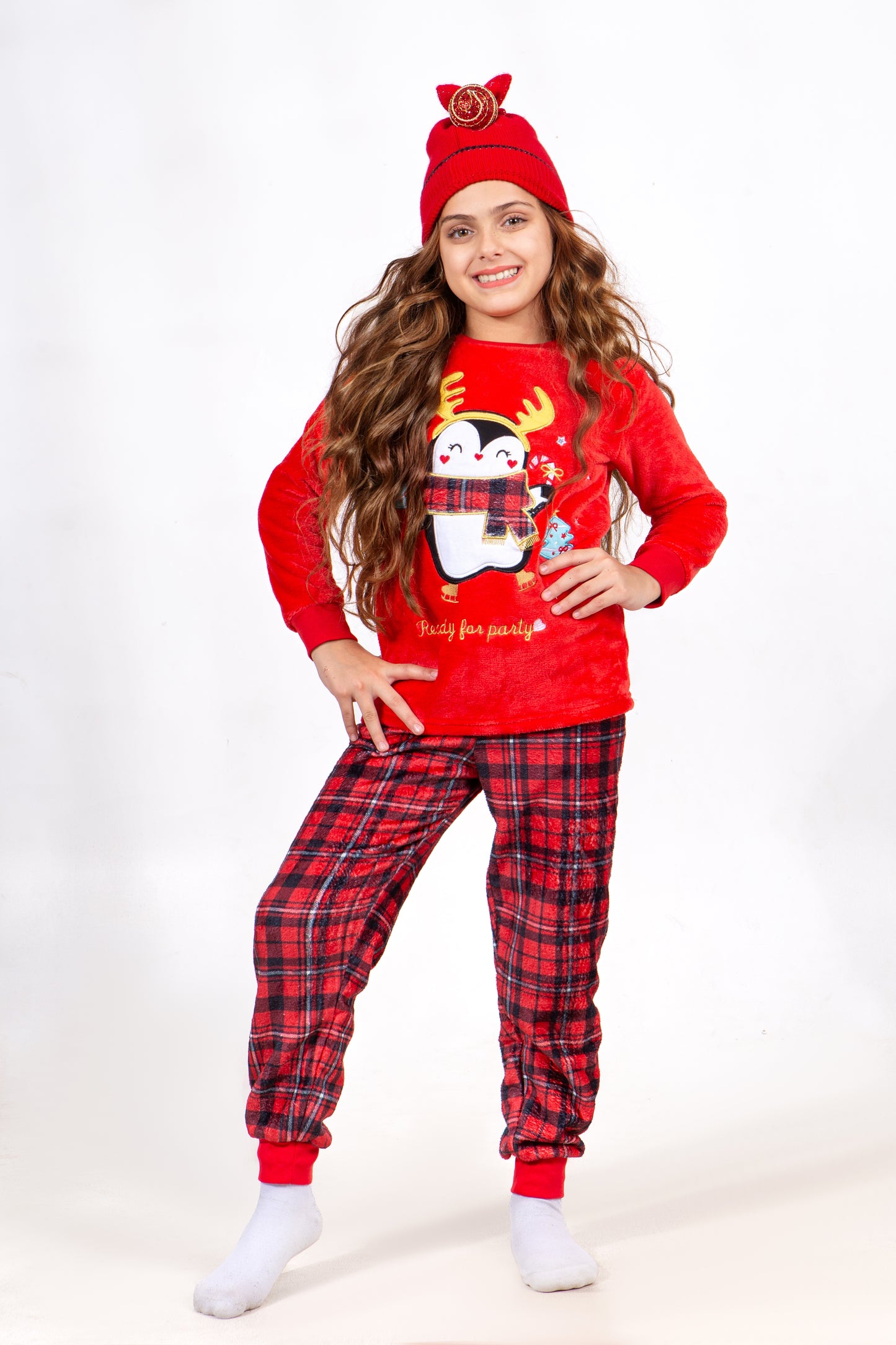 Kids' Christmas Polar Pajama – Red Penguin – 10835