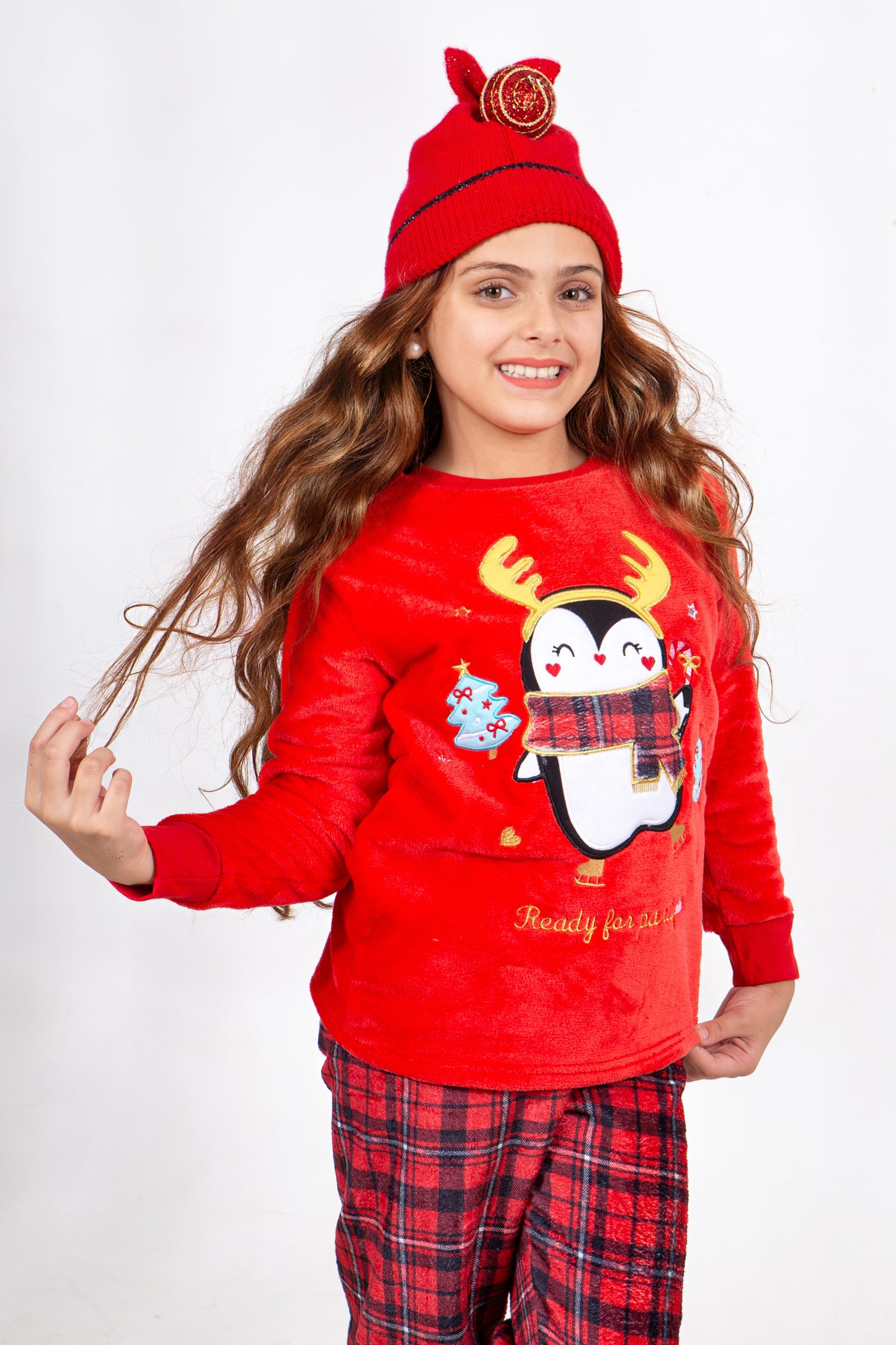 Kids' Christmas Polar Pajama – Red Penguin – 10835